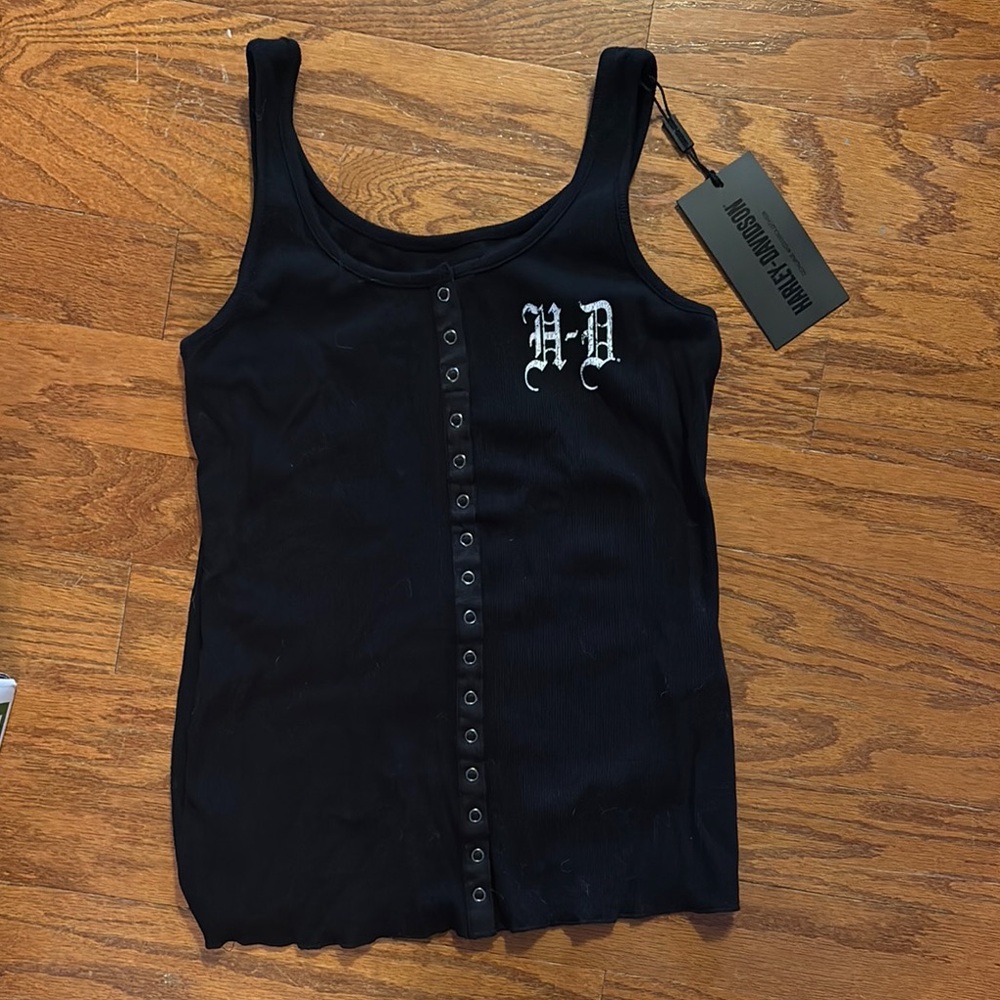 Harley-Davidson Black Tank Top with Button Detail